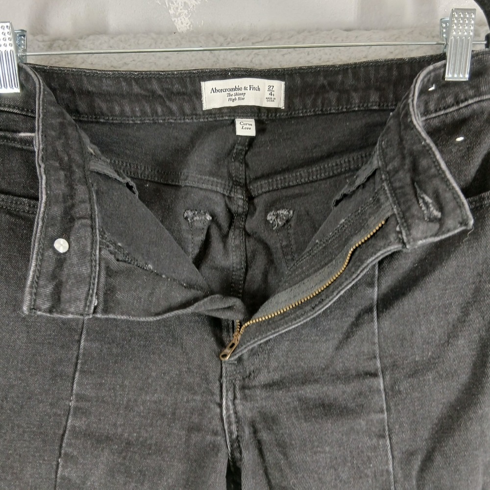 Abercrombie & Fitch Skinny High Rise Jeans Seam Detail Raw Hem Black Size 27/4 - Picture 9 of 16